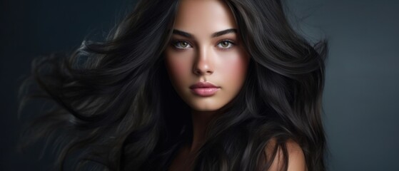 Beautiful model woman with long hairstyle. Care and beauty hair products. Generative AI