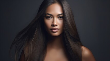 Beautiful model woman with long hairstyle. Care and beauty hair products. Generative AI