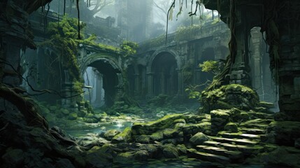 Naklejka premium Fantasy Ruins Game Artwork