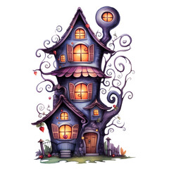 Haunted House Halloween Watercolor