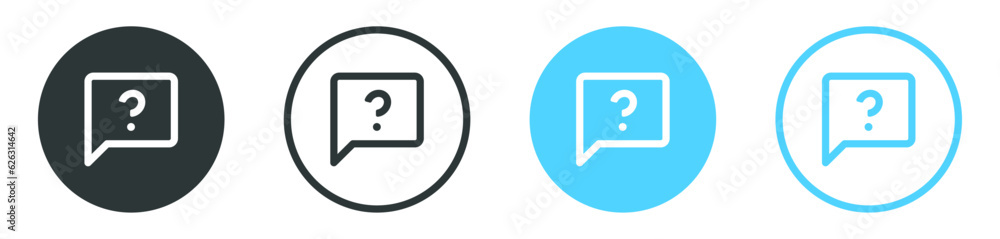Poster Question mark icon in speech bubble. Ask, support, help, faq, icon, sign, symbol - Chat question icon button. vector web app ui icons set