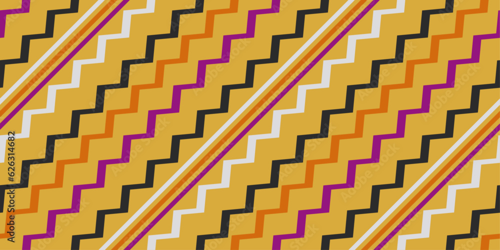 Poster Diagonal ladder. Vector seamless zigzag pattern that is seamless and colorful. Diagonal angled ribbons.