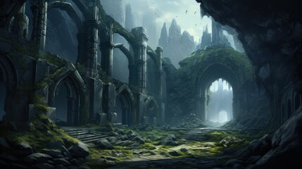 Naklejka premium Fantasy Ruins Game Artwork