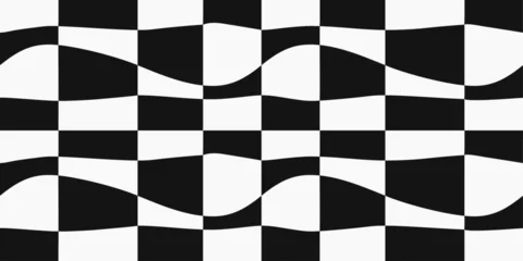 Photo sur Plexiglas F1 Checkerboard pattern from black and white racing phage, crooked checkerboard cells. Seamless and vector checkerboard pattern.