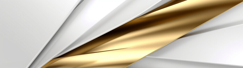 Abstract minimalist banner with gold  and white wave background. Generative AI