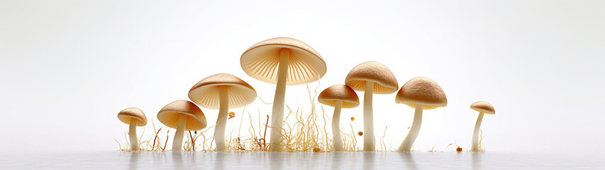 Banner with mushrooms on isolated white background. Generative AI