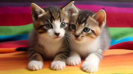 pair of kittens on rainbow LGBT flag, neural network generated image