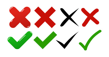 Obraz premium checkmark and cancel sign, set of wrong and right icons, yes and no symbols