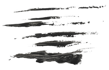 Grunge black watercolor hand painted brush strokes isolated on white, clipping path 