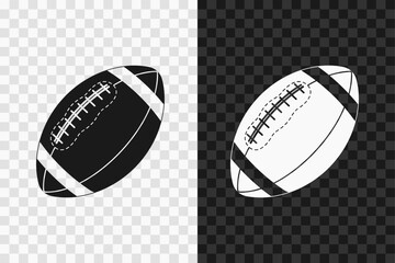 American football ball silhouette icon, high quality vector glyph sign. Rugby symbol isolated on dark and light transparent backgrounds. © diluck