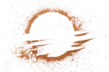 Frame ground, milled nutmeg powder isolated on white, top view 