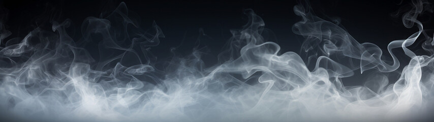 Banner with white smoke on isolated black background.  Generative AI
