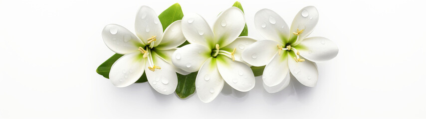 Banner with vanilla flower on isolated white background. Generative AI