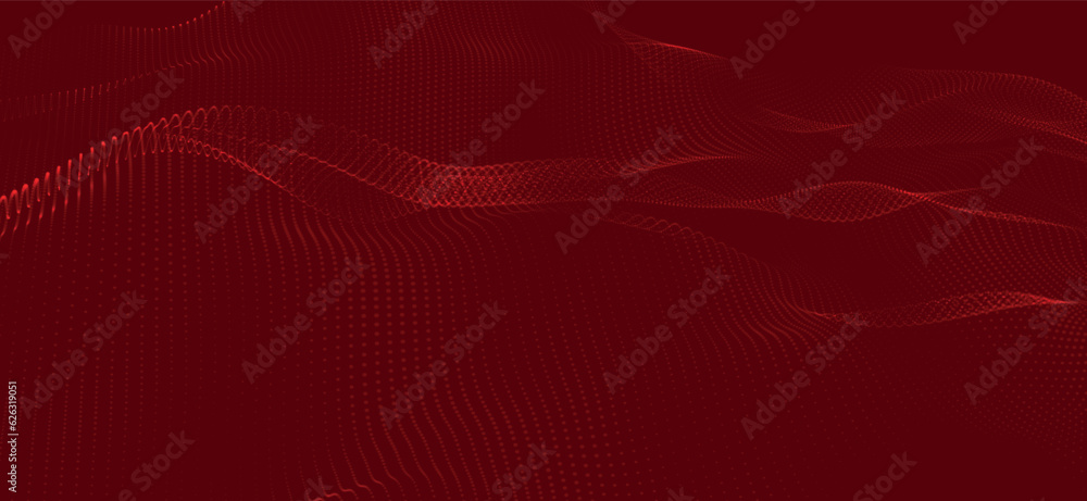 Poster wave of particles. futuristic dots pattern on dark background. big data digital code. technology or 