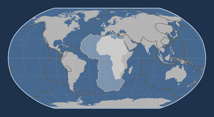 African tectonic plate. Contour. Robinson. Boundaries