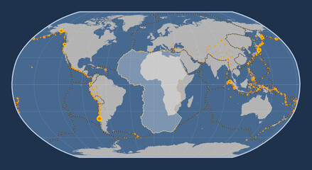 African tectonic plate. Contour. Robinson. Earthquakes and boundaries