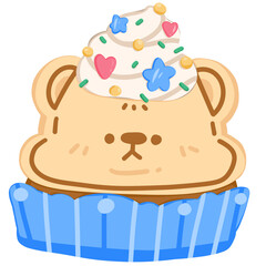 cupcake cookie bear with cream and quins sprinkles on top 