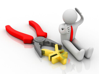 3D rendering euro symbol with cutting player near business man