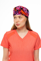 Beautiful girl doctor professional in work clothes on white background 