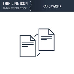 Paperwork Symbol Icon. Sleek Thin Line Business Icon. Stroke Pictogram Graphic for Web Design. High-Quality Outline Vector Symbol Concept. Premium Monoline Aesthetic. Simple and Elegant Logo Design.