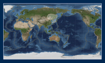 Amur tectonic plate. Satellite. Patterson Cylindrical. Boundaries