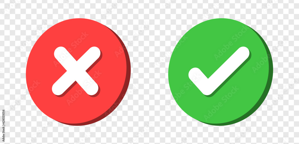 Aufkleber check mark icon 3D button set. check box icon with right and wrong buttons and yes or no checkmark icons in green tick box and red cross. 3D vector illustration
