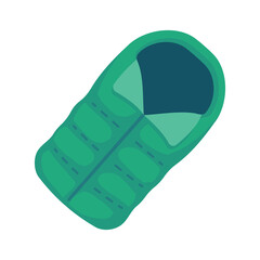 Camping tourist sleeping bags set. Hiking equipment for sleep. Unrolled and rolled sleep bag.