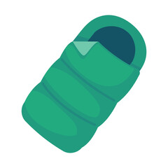 Camping tourist sleeping bags set. Hiking equipment for sleep. Unrolled and rolled sleep bag.