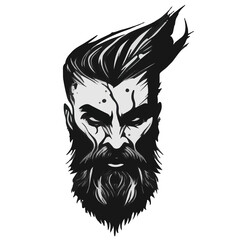 Inked Masculinity: Beard Man Tattoo - A Stylish Illustrated Portrait of Male Hipster with Inked Artistry