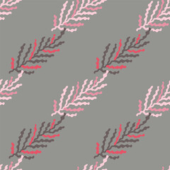 Abstract seaweed backdrop. Organic fern leaves seamless pattern. Simple style botanical background.