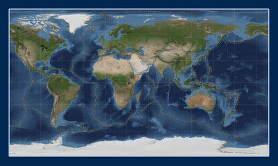 Arabian tectonic plate. Satellite. Patterson Cylindrical. Boundaries
