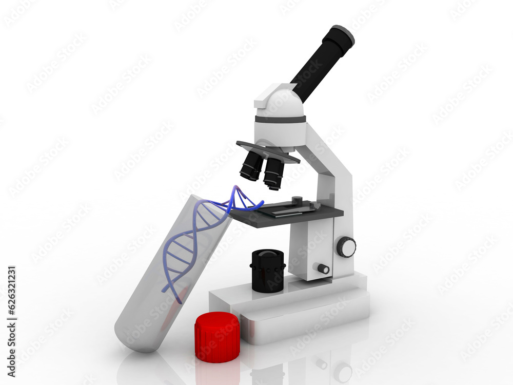 Poster 3d rendering dna test microscope