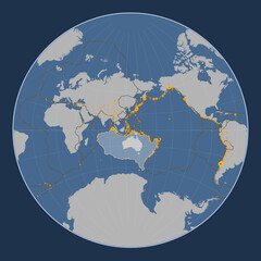 Australian tectonic plate. Contour. Lagrange. Earthquakes and boundaries