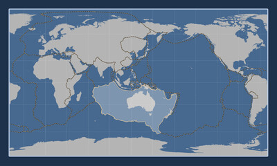Australian tectonic plate. Contour. Patterson Cylindrical. Boundaries