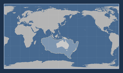 Australian tectonic plate. Contour. Patterson Cylindrical.