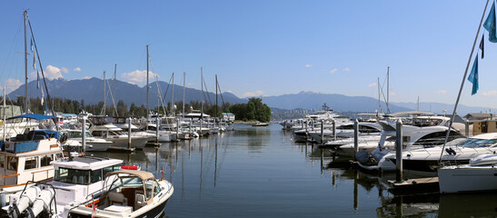 Boats moored in Vancouver Coal Harbour Marina