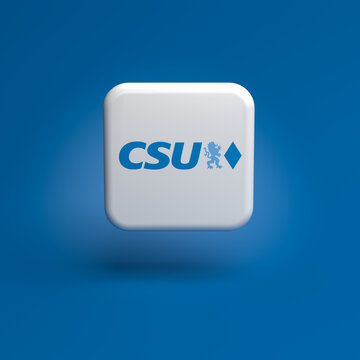 Logos of the German (Bavarian) political party CSU on a tile hovering over a seamless blue background