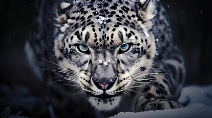 Front view of a fierce snow leopard. Generative AI