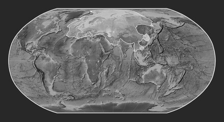 Eurasian tectonic plate. Grayscale. Robinson.