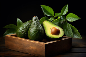 avocados in a wooden box, generative ai