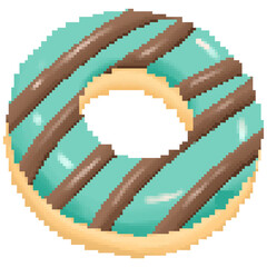 Cute mint chocolate donut in pixel art and transparent background png