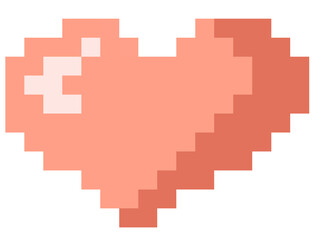Cute and simple pink heart shape in pixel art and transparent background png