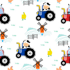 Fram and tractor truck design.Cute tractor and vehicle pattern.tractor pattern design for kids clothing ,card, fabric.tractor truck abstract seamless pattern  