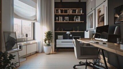 Modern study room area home interior design and decoration ideas house beautiful background,home studio with natural day light,ai generate