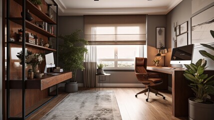 Modern study room area home interior design and decoration ideas house beautiful background,home studio with natural day light,ai generate