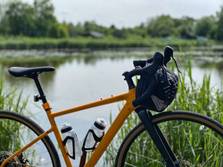 Fototapeta premium Gravel bicycle in the city park on the spring season
