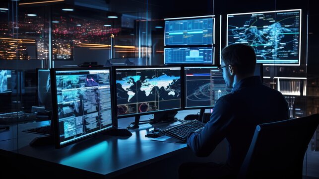 Network Operations Center ( NOC) With Technicians Monitoring Network Traffic, Troubleshooting Issues, And Ensuring Network Performance