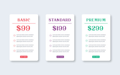 Modern pricing table design with colorful subscription plans,
 Hosting table banner, Colorful Pricing Table Design
