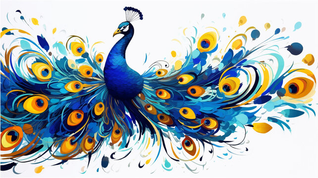 painted peacock pattern on white background illustration, vector, art, pattern, design, floral
