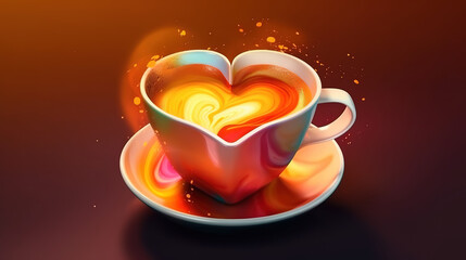 Cup of latte coffee with heart symbol on black background. Generative Ai